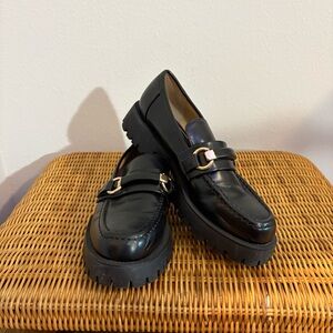 Zara Women’s Black Loafers with Gold Accents